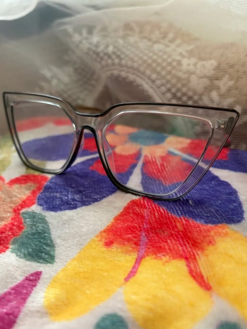 Anthropologie Smoke Gray Oversized Cat Eye Reading Glasses 2.5
